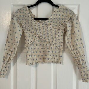 BB Dakota blue and white polka dot blouse